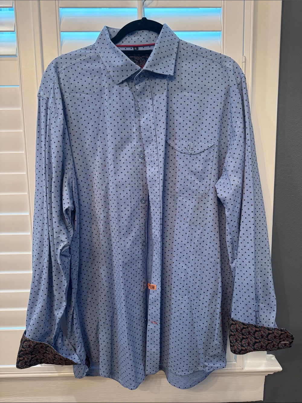 Men's Visconti Black Casual Light Blue Printed Button-Down Shirt